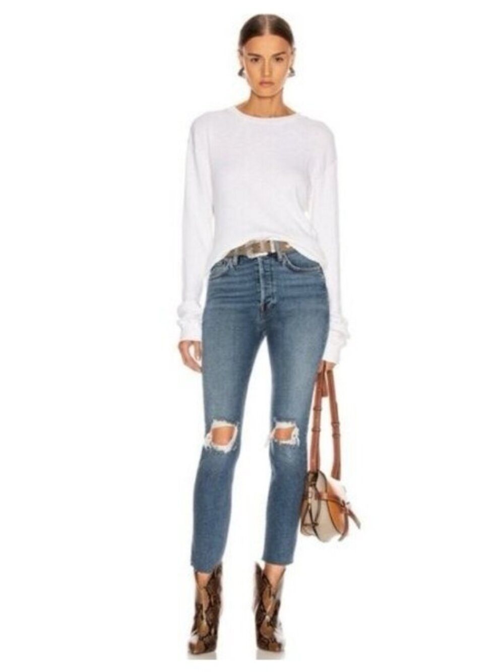🛍 Re/Done 90's High Rise Ankle Crop Jeans in Dusk Destroy Size 25